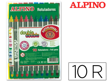 ROTULADOR ALPINO DOUBLE DOUBLE PUNTA GRUESA Y PUNTA FINA CAJA DE 10+2 UNIDADES COLORES SURTIDOS
