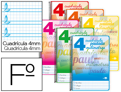 CUADERNO ESPIRAL LIDERPAPEL FOLIO PAUTAGUIA TAPA BLANDA 80H 75GR CUADRO PAUTADO 4MM CO LORES SURTIDOS