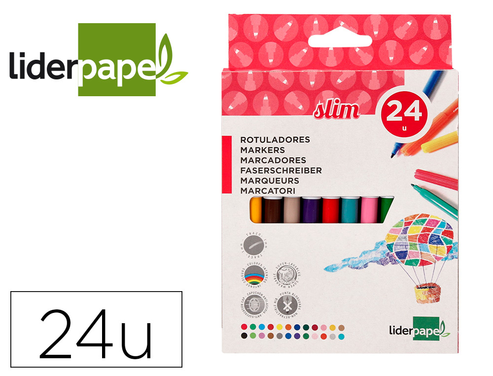 ROTULADOR LIDERPAPEL SLIM CAJA DE 24 UNIDADES COLORES SURTIDOS