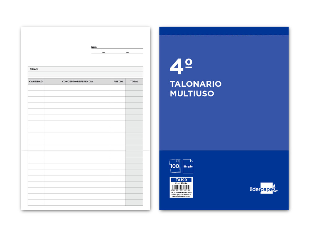 TALONARIO LIDERPAPEL MULTIUSOS CUARTO ORIGINAL T199