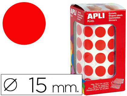 GOMETS AUTOADHESIVOS CIRCULARES 15 MM ROJO ROLLO DE 2832 UNIDADES