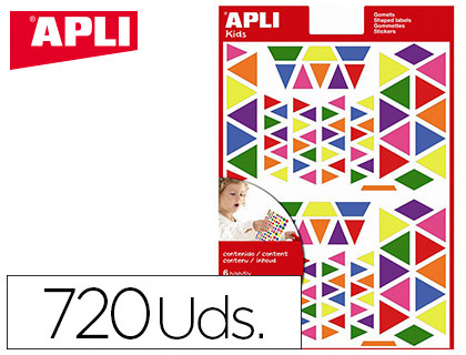 GOMETS APLI AUTOADHESIVO TRIANGULO MULTICOLOR BLISTER DE 720 UNIDADES SURTIDAS