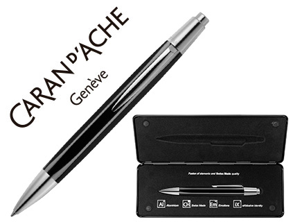 BOLIGRAFO CARAN D'ACHE ALCHEMIX CUERPO LACA NEGRA ADORNOS CROMADOS BRILLANTE CON ESTUCHE PUNTA MEDIA