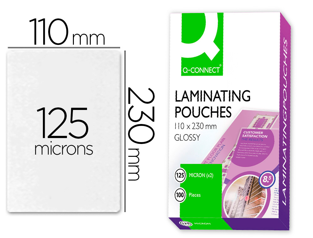 BOLSA DE PLASTIFICAR Q-CONNECT 110 X 230 MM 125 MC CARNET DE CONDUCIR CAJA DE 100 UNIDADES