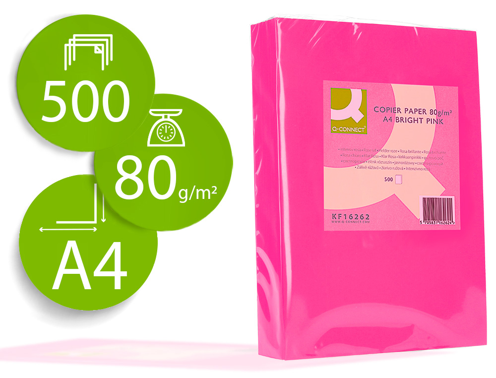 PAPEL COLOR Q-CONNECT DIN A4 80GR ROSA INTENSO PAQUETE DE 500 HOJAS
