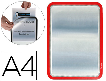 MARCO PORTA ANUNCIOS DJOIS MAGNETO DIN A4 DORSO ADHESIVO REMOVIBLE COLOR ROJO PACK DE 2 UNIDADES