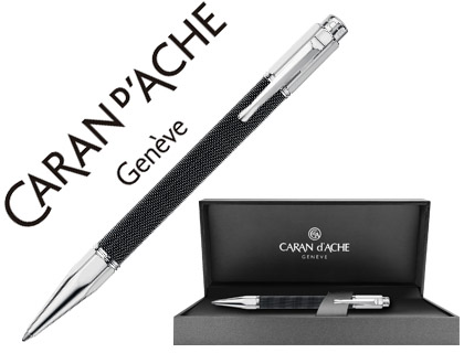 BOLIGRAFO CARAN D'ACHE VARIUS IVANHOE COTA DE MALLA ACERO NEGRO PLACADO RODIO CON ESTUCHE PUNTA MEDIA