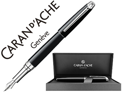 PLUMA CARAN D'ACHE LEMAN EBONY LACA CHINA NEGRA ADORNOS PLATEADOS RODIADOS PLUMIN ORO 18K RODIADO CON
