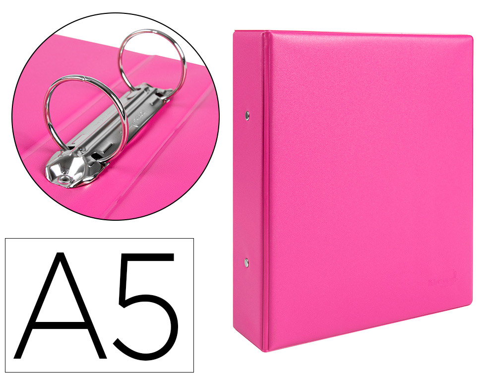 CARPETA DE 2 ANILLAS 40 MM REDONDAS LIDERPAPEL A5 CARTON FORRADO PVC FUCSIA
