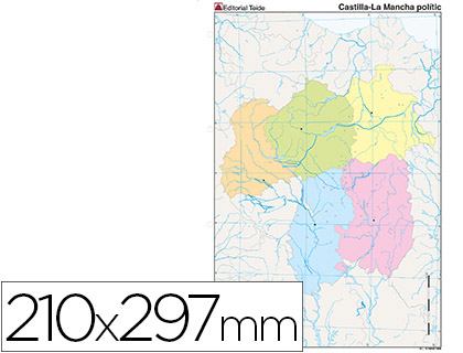 MAPA MUDO COLOR DIN A4 CASTILLA-LA MANCHA POLITICO