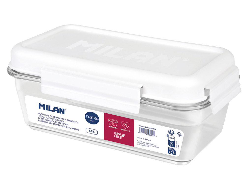 FIAMBRERA MILAN TRITAN SERIE NATA 624 HERMETICA RECTANGULAR CAPACIDAD 1,2 LITROS COLOR BLANCO