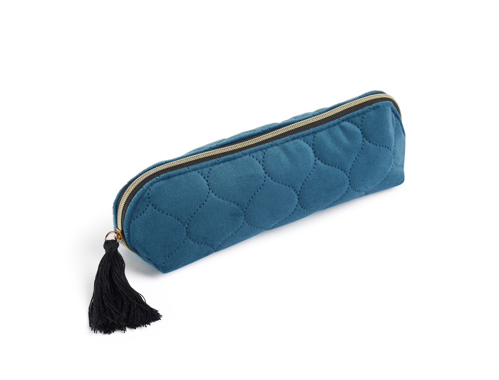 BOLSO PORTATODO MIQUELRIUS BRITISH BLOOM OVALADO TERCIOPELO AZUL 60X210 MM