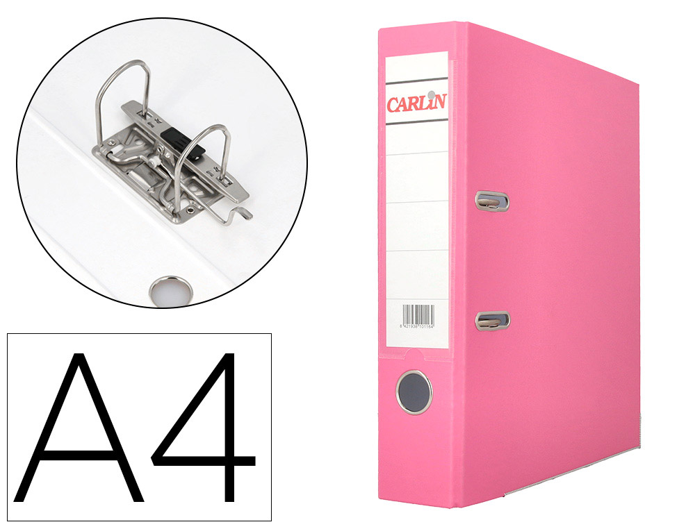 ARCHIVADOR DE PALANCA CARLIN DIN A4 FORRADO POLIPROPILENO CON RADO LOMO ANCHO 75 MM ROSA
