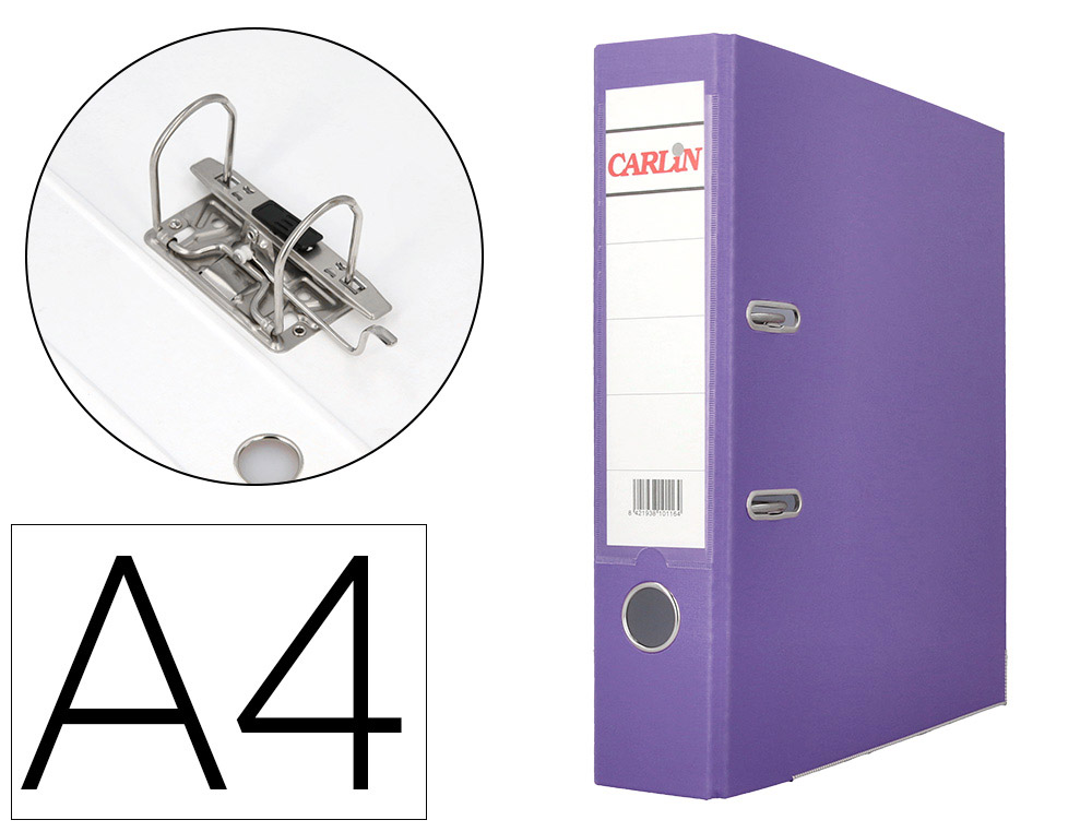 ARCHIVADOR DE PALANCA CARLIN DIN A4 FORRADO POLIPROPILENO CON RADO LOMO ANCHO 75 MM MORADO