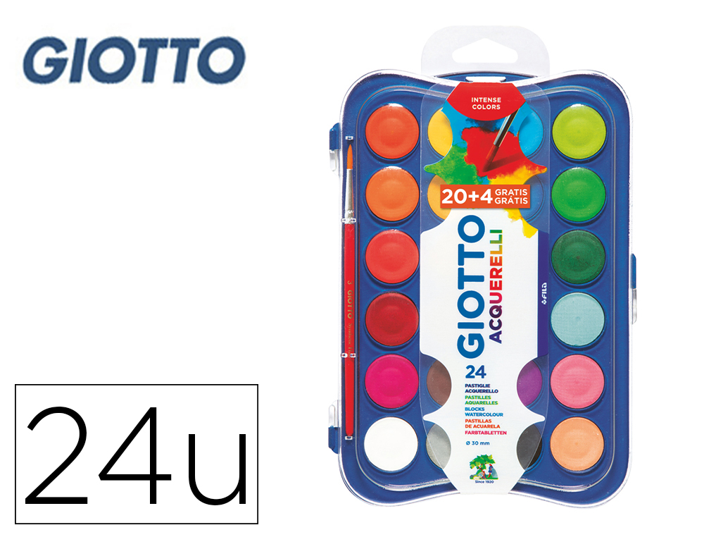ACUARELA GIOTTO 30 MM 24 COLORES CON PINCEL ESTUCHE DE PLASTICO