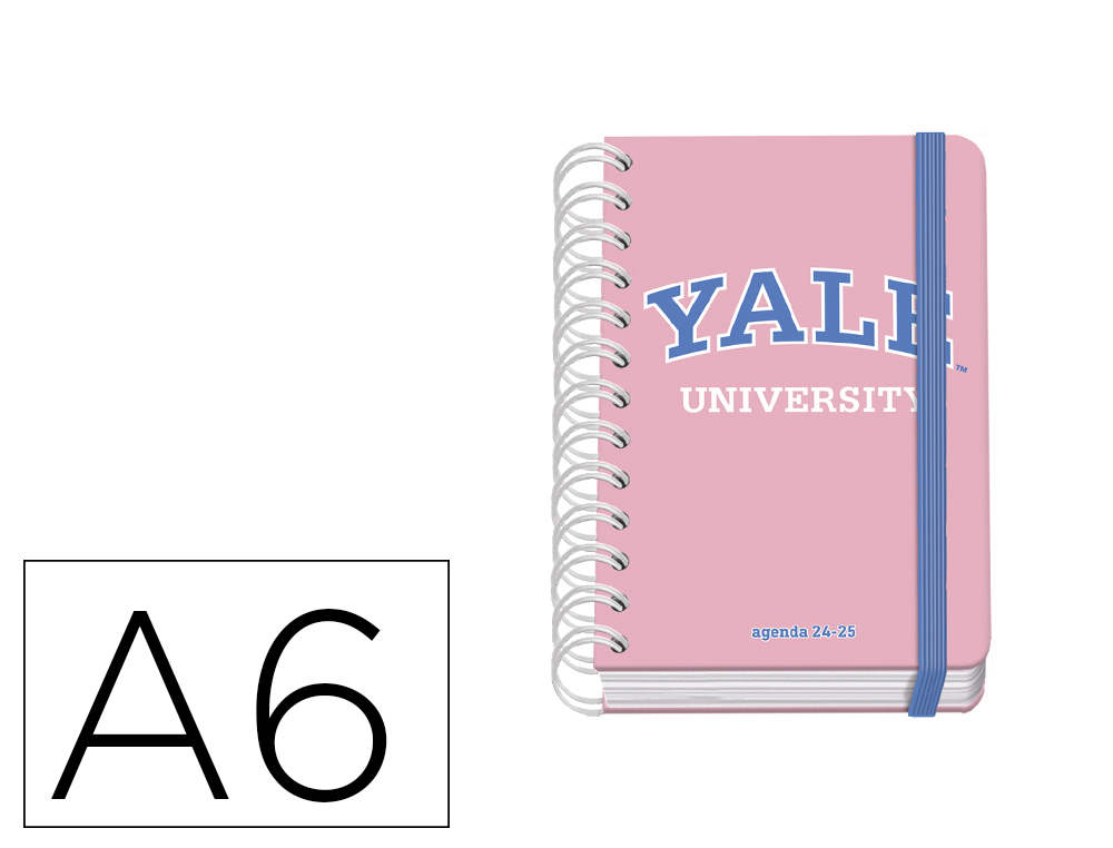 AGENDA ESPIRAL ESCOLAR DOHE 2024-2025 DIN A6 DIA PAGINA TAPA CARTON FORRADO YALE UNIVERSITY PINK LADY