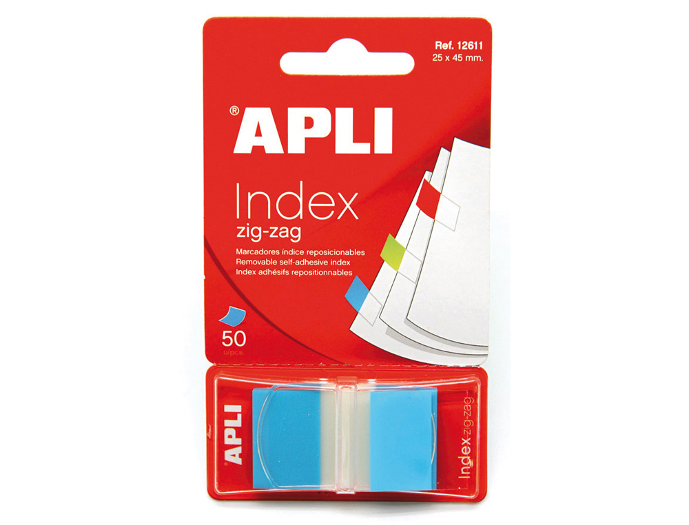 BANDERITAS SEPARADORAS APLI AZULES ZIG-ZAG 45X25 MM DISPENSADOR DE 50 UNIDADES