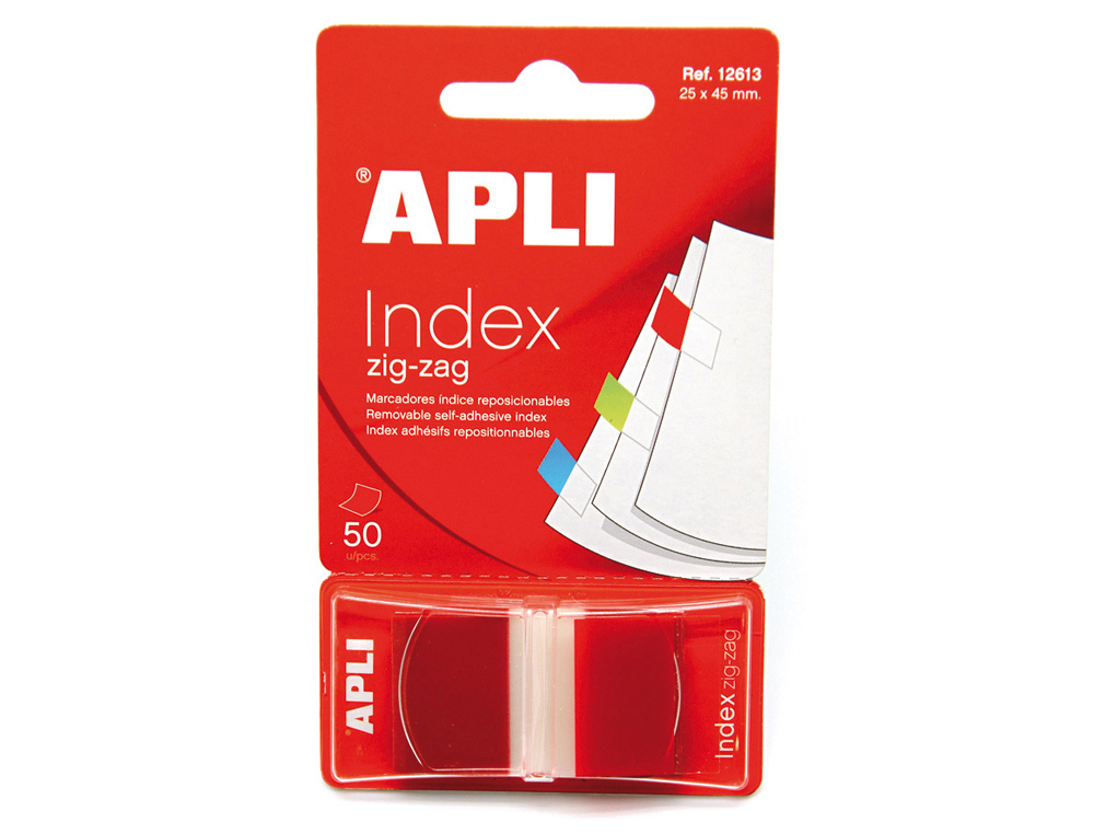 BANDERITAS SEPARADORAS APLI ROJAS ZIG-ZAG 45X25 MM DISPENSADOR DE 50 UNIDADES