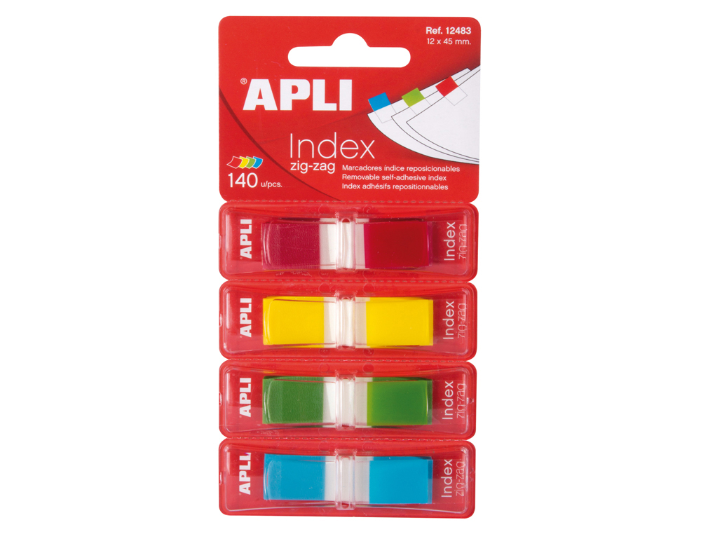 BANDERITAS SEPARADORAS APLI FILM ZIG-ZAG 45X12 MM PACK DE 4 COLORES X 35 HOJAS