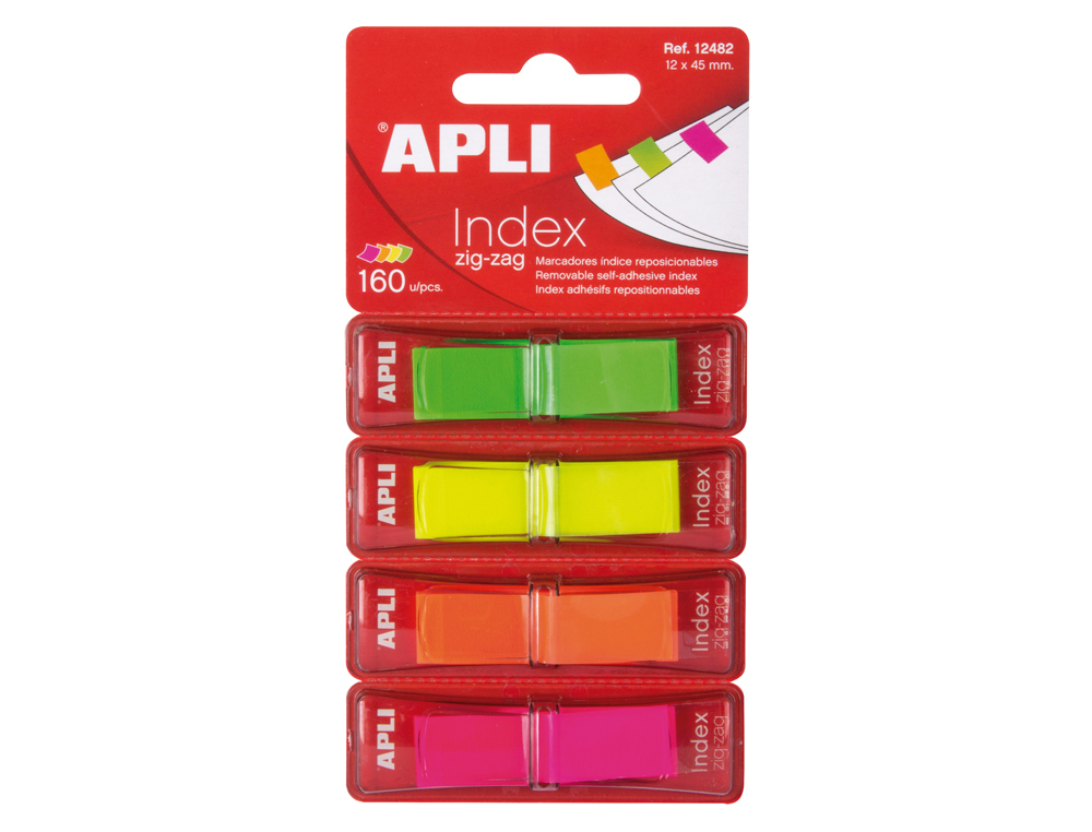 BANDERITAS SEPARADORAS APLI FILM ZIG-ZAG 45X12 MM PACK DE 4 COLORES FLUOR X 40 HOJAS
