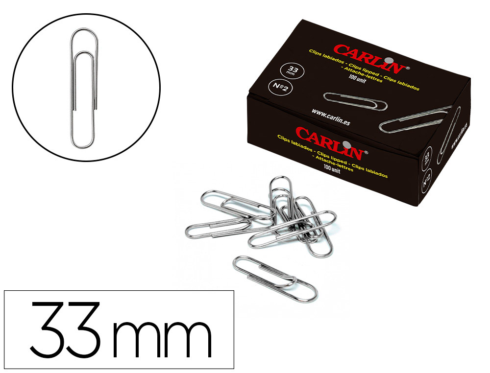 CLIPS CARLIN N 2 LABIADOS 33 MM CAJA DE 100 UNIDADES