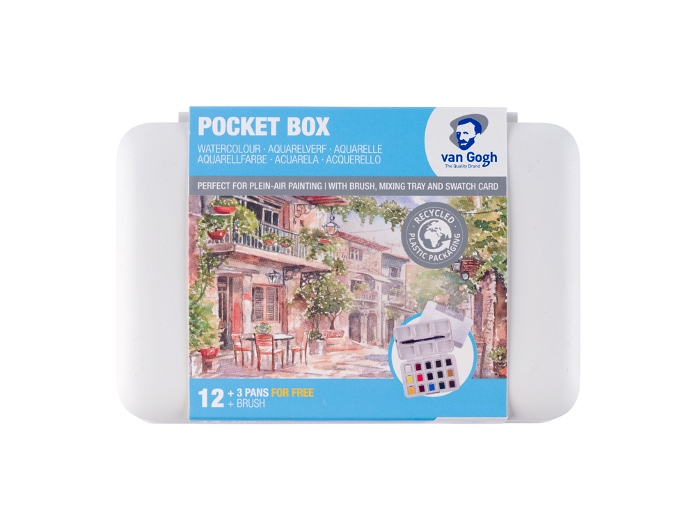 ACUARELAS TALENS VAN GOGH POCKET BOX+ PINCEL ESTUCHE DE 12+3 UNIDADES COLORES SURTIDOS