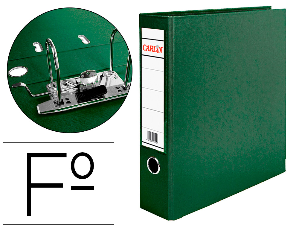 ARCHIVADOR DE PALANCA CARLIN FOLIO FORRADO POLIPROPILENO CON RADO LOMO ANCHO 75 MM VERDE