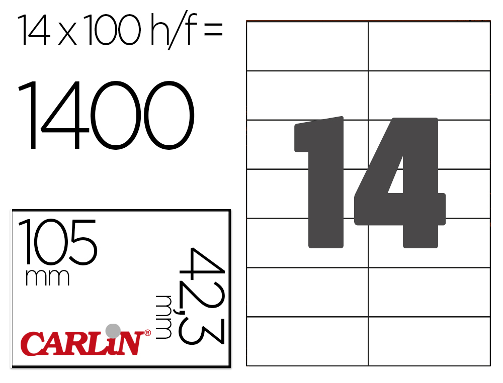 ETIQUETA ADHESIVA CARLIN 105X42,3 MM FOTOCOPIADORA LASER INK-JET CAJA DE 100 HOJAS DIN A4