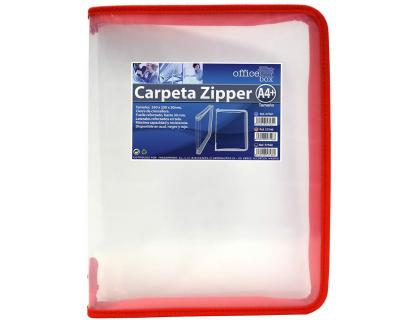 CARPETA OFFICE BOX ZIPPER DIN A4+ POLIPROPILENO CON CREMALLERA Y BORDE DE TELA COLOR ROJO