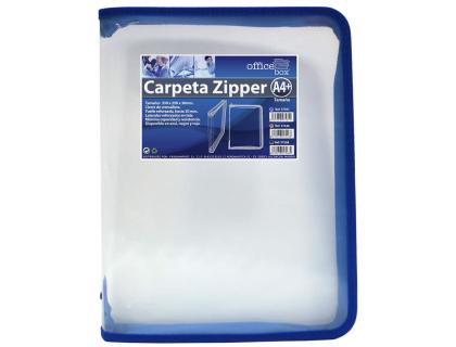 CARPETA OFFICE BOX ZIPPER DIN A4+ POLIPROPILENO CON CREMALLERA Y BORDE DE TELA COLOR AZUL