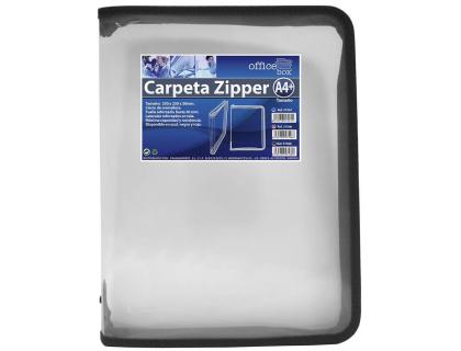 CARPETA OFFICE BOX ZIPPER DIN A4+ POLIPROPILENO CON CREMALLERA Y BORDE DE TELA COLOR NEGRO